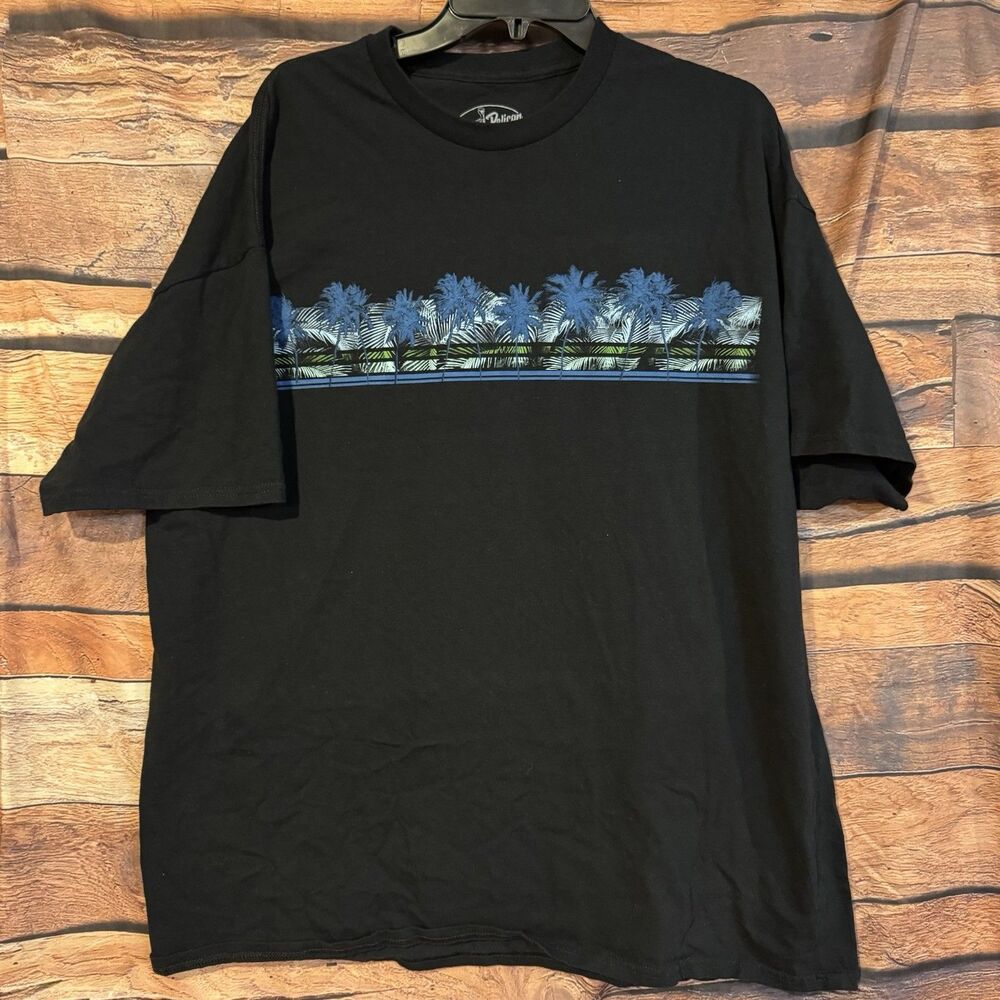Pelican Shores Black 2XL T-Shirt Tropical Palm Tree Graphic Tee Casual Beach